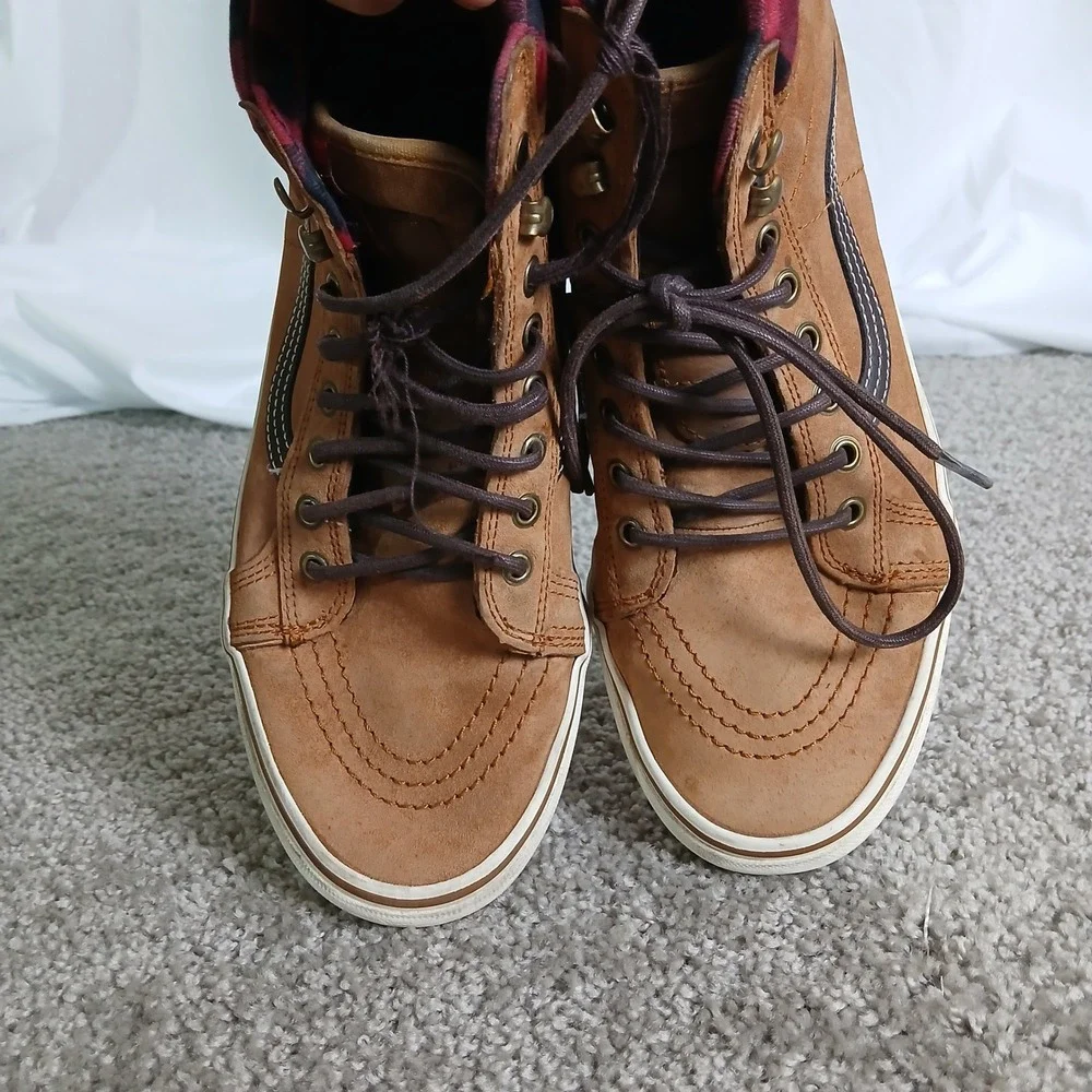 Vans Sk8-Hi MTE Gingerbread Brown Plaid Suede High Top Sneakers Mens 9.5